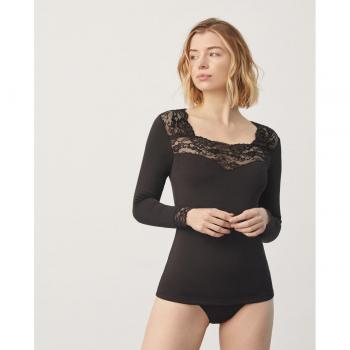 Camiseta térmica de mujer con detalles en encaje y manga larga