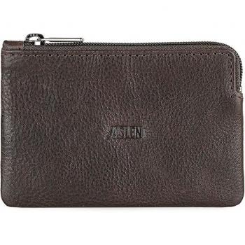 Jaslen - Monedero Hombre Pequeño de Piel Genuina con Protección RFID, incluye Llavero, color Marrón