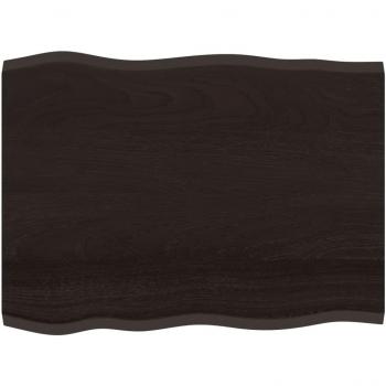 Tablero de mesa de roble sin tratar marrón oscuro 80x60x2 cm con borde vivo