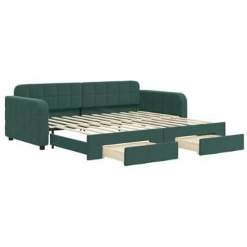 Sofá cama nido con cajones terciopelo verde oscuro 90x200 cm