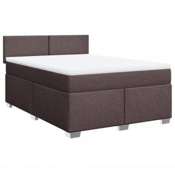 Cama box spring con colchón de tela marrón oscuro 140x200 cm