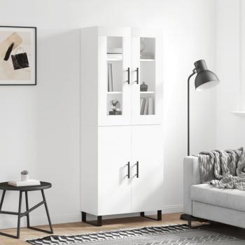 Aparador alto de madera contrachapada blanco 69,5x34x180 cm con 2 puertas, mueble de almacenaje para salón, buffet y armario auxiliar