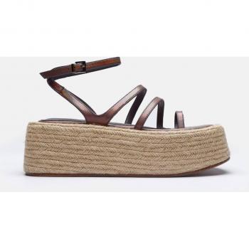 Sandalias de plataforma de mujer Mim Elina malva metalizado con cierre de hebilla y suela de esparto