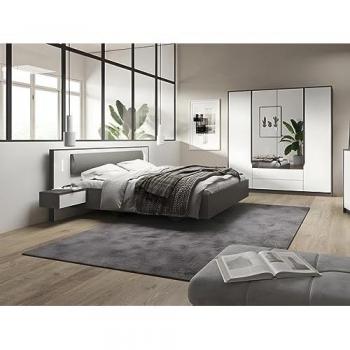 Cama con mesas de noche suspendidas 160 x 200 cm - Con LEDs - Gris y blanco + Somier - SEGOLA