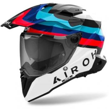 Casco de Motocross Airoh Commander 2 Doom Negro Brillante, Blanco Rojo Azul - Talla L