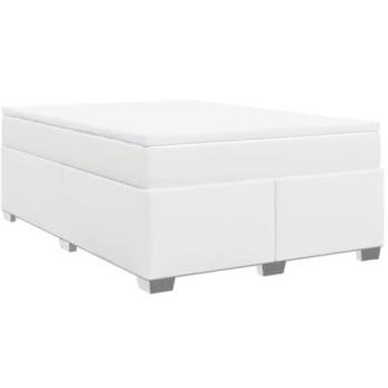 Cama Box Spring 140x190 cm con colchón de cuero sintético blanco