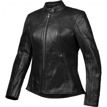 Ixon Chaqueta de Moto Mujer Cranky Air Negra - Chaqueta de cuero de motocicleta perforada para damas, color negro, talla L
