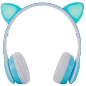 Auriculares Bluetooth Inalámbricos para Niños NC3228 Azul con Orejas de Gato, Iluminación LED, Plegables, Batería 250mAh, FM/TF (32GB)/Entrada de Audio