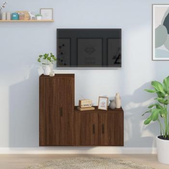 Set de muebles para TV 2 piezas marrón madera roble multicapa