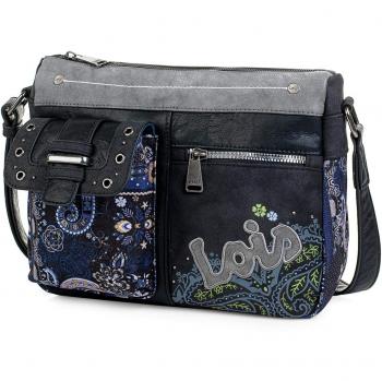 Lois - Bolso Bandolera Ajustable. Cierre con Cremallera. Bolsillo Detrás Cremallera. Llavero. Lona y Piel Sintética Polipiel 96135, Color Negro