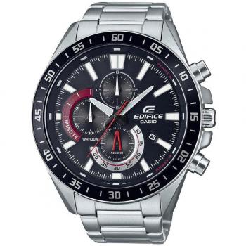 Casio Edifice EFV-620D-1A4VUEF Reloj Analógico para Hombre, Caja de Acero Inoxidable de 55mm, Esfera Negra con Detalles en Rojo,