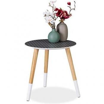 Mesa Auxiliar Redonda Decorativa de Madera con 3 Patas, HxD 40,5x40cm, Negro-Blanco-Marrón Natural