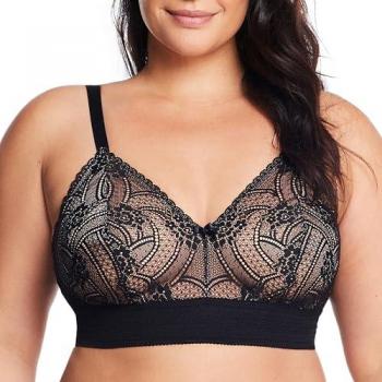 Glamorise Bramour Gramercy Luxe Lace Bralette - Black Wireless Bra for Women (40-DD)