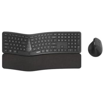 Teclado y Ratón Inalámbricos Rapoo 8810ME - QWERTY Español, Ergonómico, Silencioso, Bluetooth y 2.4 GHz, 1600 dpi