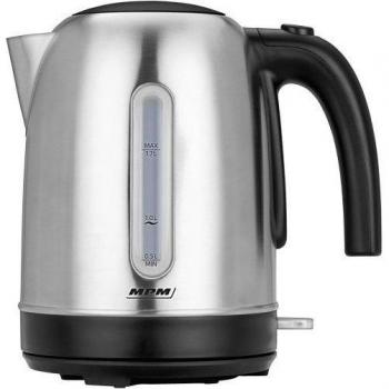 MPM MCZ-102M Hervidor de Agua Eléctrico 1.7 Litros, Acero Inoxidable sin BPA, Resistencia Oculta, Base Inalámbrica 360º, Apag