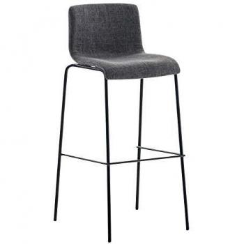 Taburete Alto Tapizado en Tela con Respaldo y Reposapiés, Base de 4 Patas Metálicas, Color Gris Claro y Negro