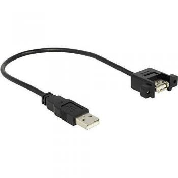 Cable USB 2.0 A Macho a A Hembra de 0.25 m Negro con Conectores Dorados