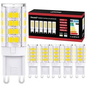 Onumii Bombilla G9 LED 5W Equivalentes 40W Halógenas Bombillas G9, Blanco Frío 6000K, AC220-240V, Pack De 6