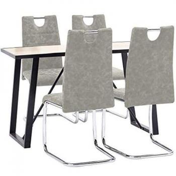 vidaXL Juego Comedor 5 Piezas Cuero Sintético Mobiliario Decoración Interior Casa Hogar Robusto Duradero Resistente Funcional Práctico Útil Gris Claro