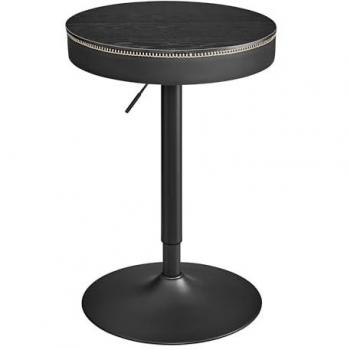 Mesa de Bar Regulable en Altura con Almacenaje, Piel Sintética con Costuras, Estilo Moderno de Siglo Medio, Negro Ébano y Marrón Ceniza
