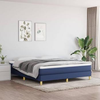 Cama box spring con colchón de muelles en tela azul 180x200 cm