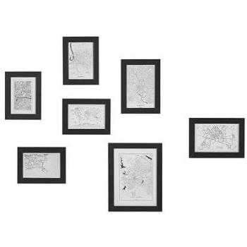 Conjunto de 7 marcos de MDF negro para mapas e imágenes en varios tamaños con ganchos para galería retro Denkoro