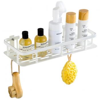 GERUIKE Estanteria Baño Estante Ducha Rinconera Cesta de Ducha Estante de almacenaje baño Cocina Bandeja de Ducha con 2 Ganchos Aluminio Adhesiva sin Clavos sin Taladro Blanco