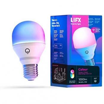 LIFX Colour A60 1000 lúmenes [E27], Miles de millones de colores y blancos, Bombilla LED inteligente con Wi-Fi, No hace falta puente, Compatible con Alexa, Hey Google, HomeKit y Siri