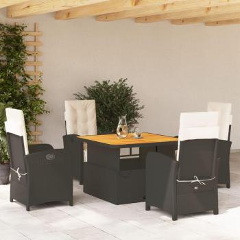 5-Piece Black Poly Rattan Garden Dining Set with Cushions