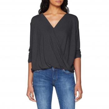 Vila Clothes Vinexa L/s Wrap Top-Noos, Camiseta sin Mangas para Mujer, Gris