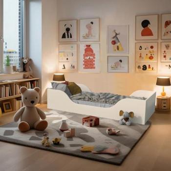 Cama para niños Noe 90x190 con base blanca y sommier incluido - Diseño minimalista