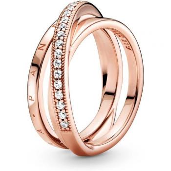 Anillo Cruzado Triple Alianza en Pavé de Pandora con Recubrimiento en Oro Rosa de 14K