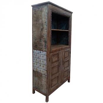 Estantería Librería de Madera Marrón Artesanal con 2 Puertas - 107x42x213 cm