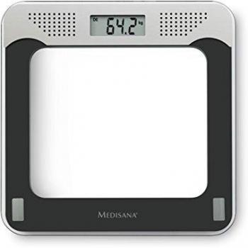 medisana PS 425 balanza corporal parlante de hasta 180 kg, balanza de baño con superficie de cristal y salida de voz