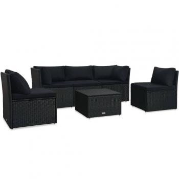 4-Piece Black Poly Rattan Garden Lounge Set with Cushions