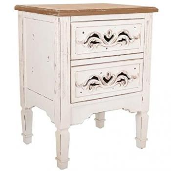Mesita de madera blanca 48x38x62 cm con dos cajones de estilo romántico, no viene montada