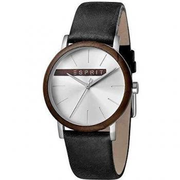 ESPRIT Mens Watch Watches Analogue Plywood Silver Black Quartz with Brown Tone Bezel