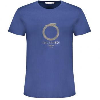 Trussardi Men's XL Blue Cotton Logo Print T-Shirt