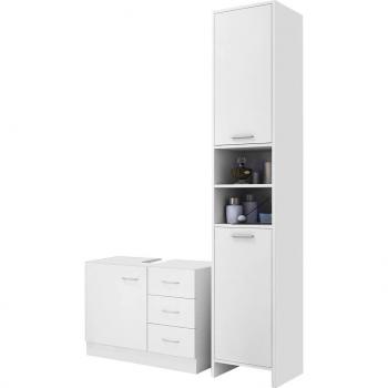 Gabinete de la vanidad Conjunto de muebles de baño Casaria - Set 2 Muebles de Baño color Blanco MDF Columna Estante Alto y Cómoda Organizador Bajo Lavabo