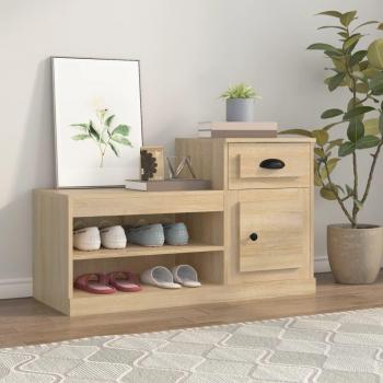 Mueble zapatero de madera contrachapada 100x42x60 cm en color blanco, gris hormigón y gris sonoma