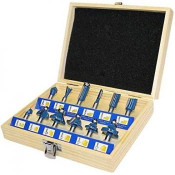 S&R Fresas para Madera blanda, vastago 8mm Juego de 12 Brocas para Esquinas y Ranuras en acero profesional