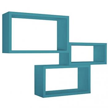 Conjunto de 3 estantes de pared rectangulares mod. Trittico color azul atolón