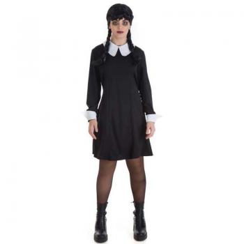Disfraz de Miércoles Addams para Adulto Talla L con Peluca
