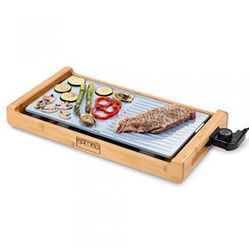 NEWCHEF Plancha Eléctrica Para Cocinar Antiadherente, 1800W, Termostato Regulable hasta 250ºC, Plancha de asar Piedra Cerámica Fácil Limpieza, Antirayaduras, Bandeja Colectora, Libre PFOA