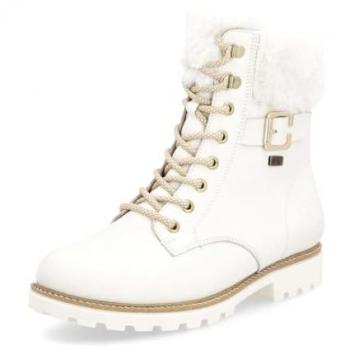 Botas de Invierno Remonte para Mujer, Blancas, Talla 38, Cuero con Cordones y Hebilla Decorativa