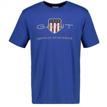 Camiseta GANT para Hombre - Regular Fit, Cuello Redondo, Manga Corta, Algodón, Estampado Archive Shield, Color Azul (L)