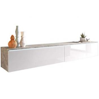 Mueble TV Sarasota 121 LED Blanco Brillante y Hormigón, 180x30x33 cm