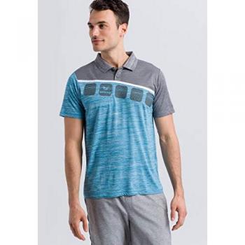 Erima 5-C Short Sleeve Polo Shirt - Oriental Blue Melange / Grey Marl / White M Male