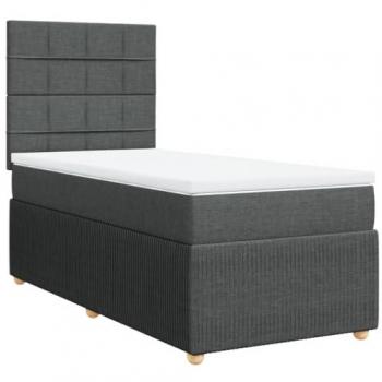 Cama Box Spring con colchón de tela gris oscuro 80x200 cm