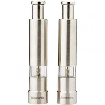 Brabantia Accesorios de Mesa Molinillo de Pimienta y Sal, Juego de 2, Molinillo de Especia, Molinillo de Sal, Sal, Pimienta, Acero Inoxidable, 611407